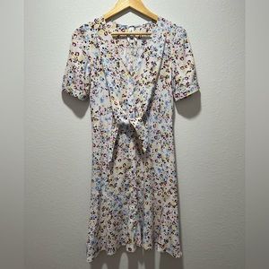 Seraphine Maternity Dress Size 4 White Floral Tie Front Short Sleeve